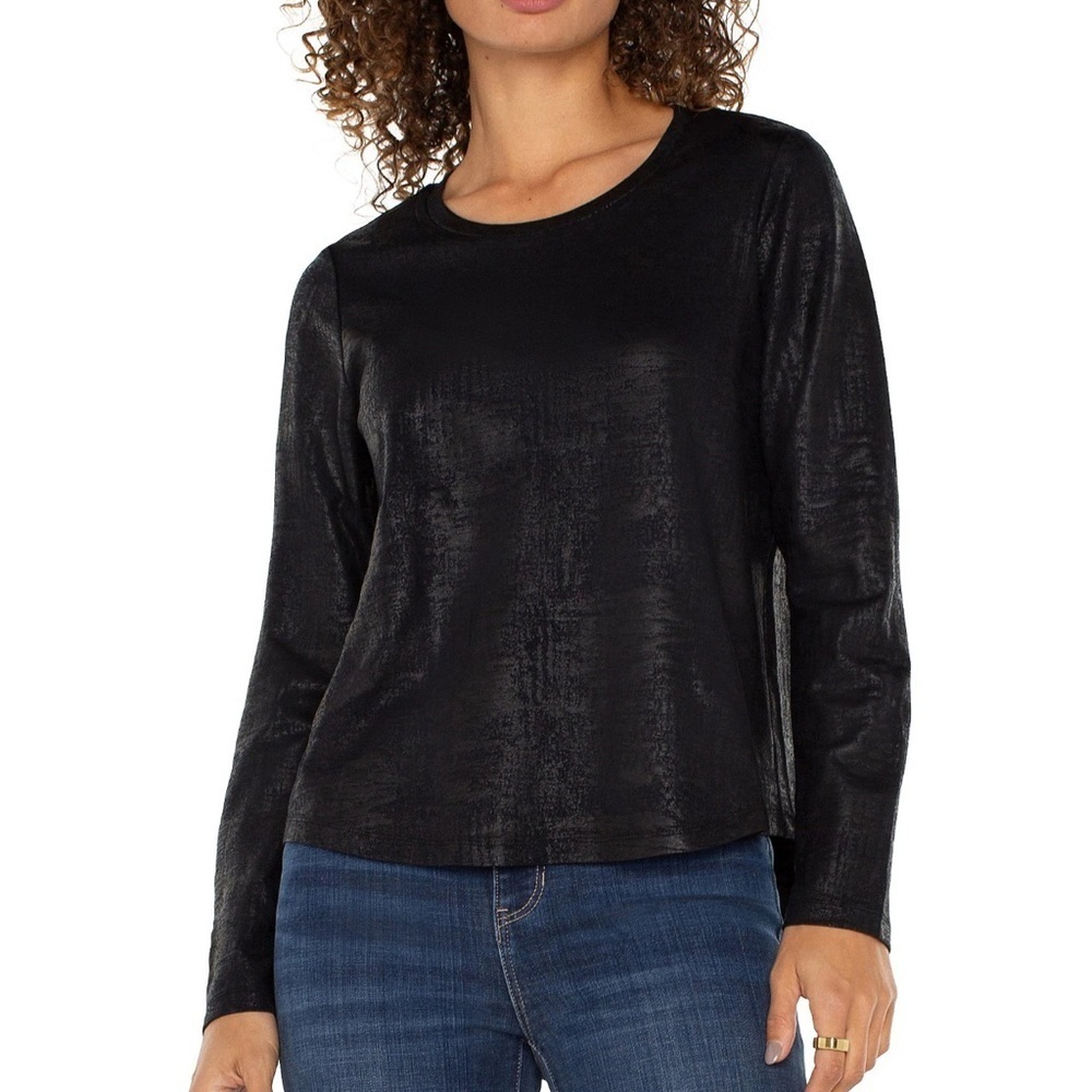 NWOT Liverpool Black Knit Mate Jersey Fabrication Top Women’s Large Long Sleeve
